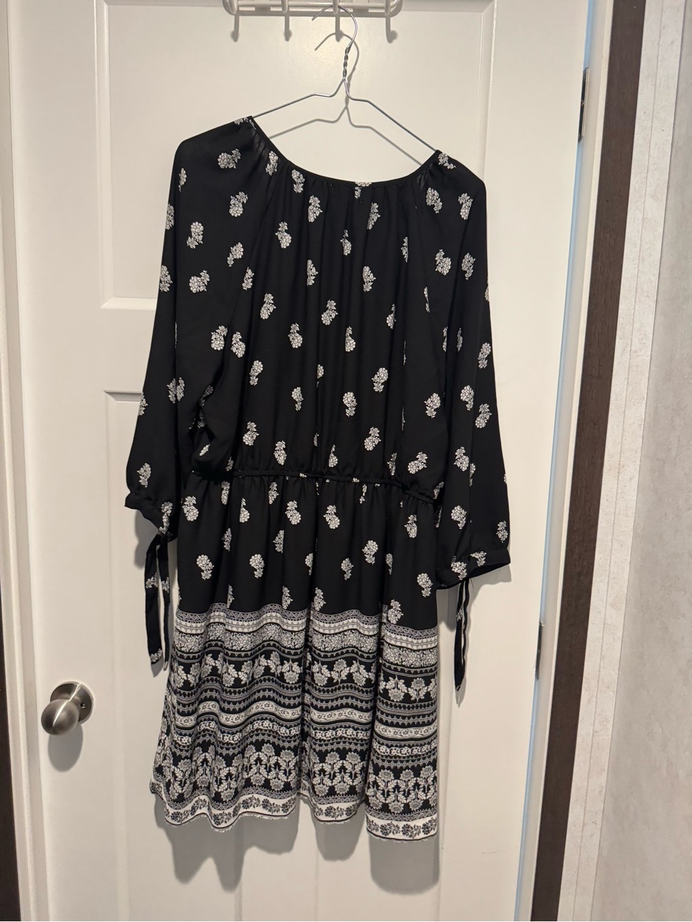Maurices Black Dress with White Floral & Border Print